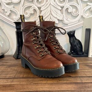 Dr Martens Leona Leather Lace-Up Heeled Boot